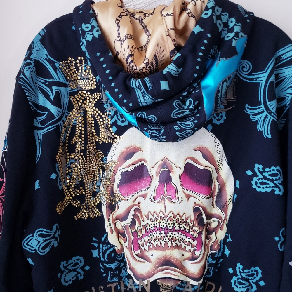 Vintage Christian Audigier Black Skull Zipper Hoodie - Picture 8 of 16
